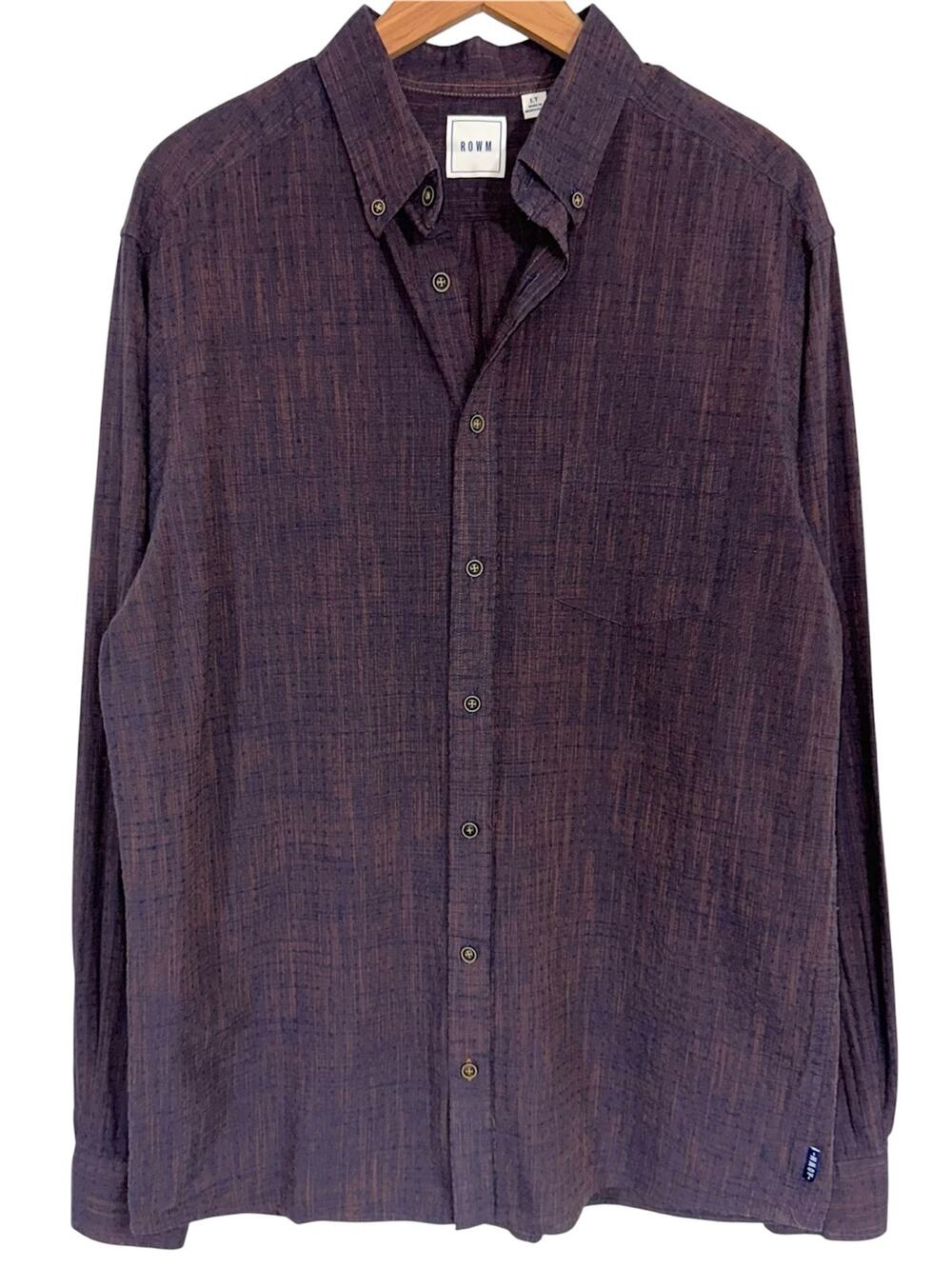 ROWM Men's Purple Blue Textured Cotton Long Sleeve Button Up Shirt Size LT